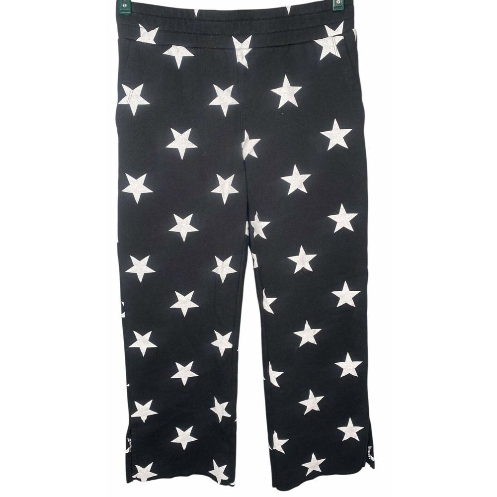 UGG lounge‎ pants women's size small black white stars cropped wide-leg raw hem